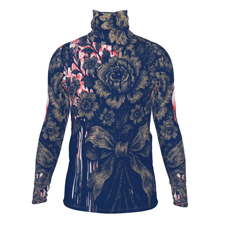 Sllim Fit Roll Neck in Dripping Flowers blue
