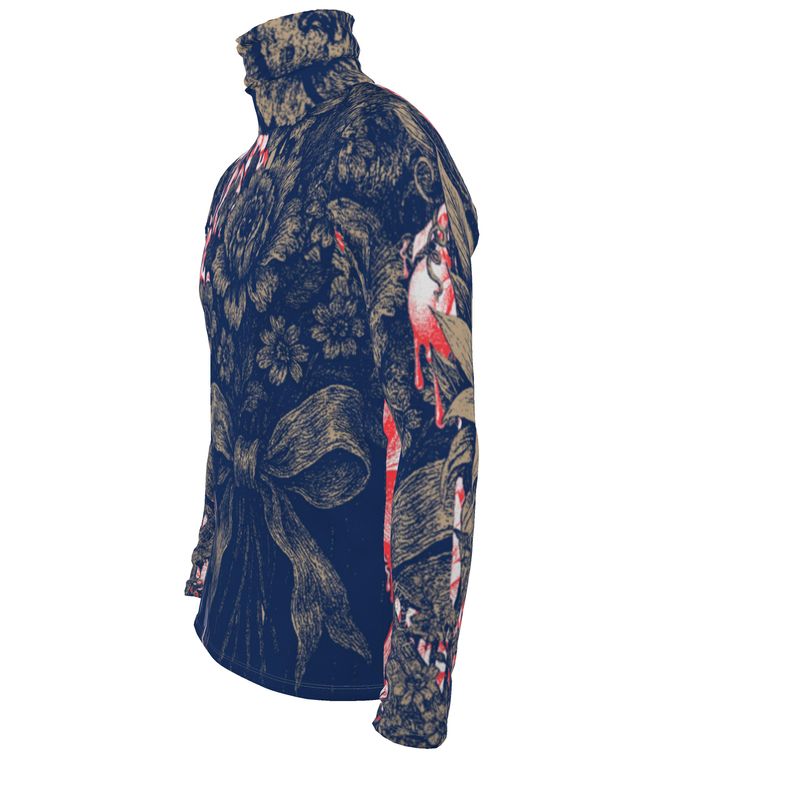 Sllim Fit Roll Neck in Dripping Flowers blue