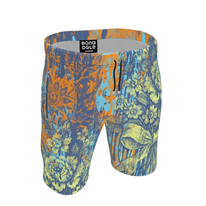 Sweat Shorts in Dripping Flowers Vivid Sky