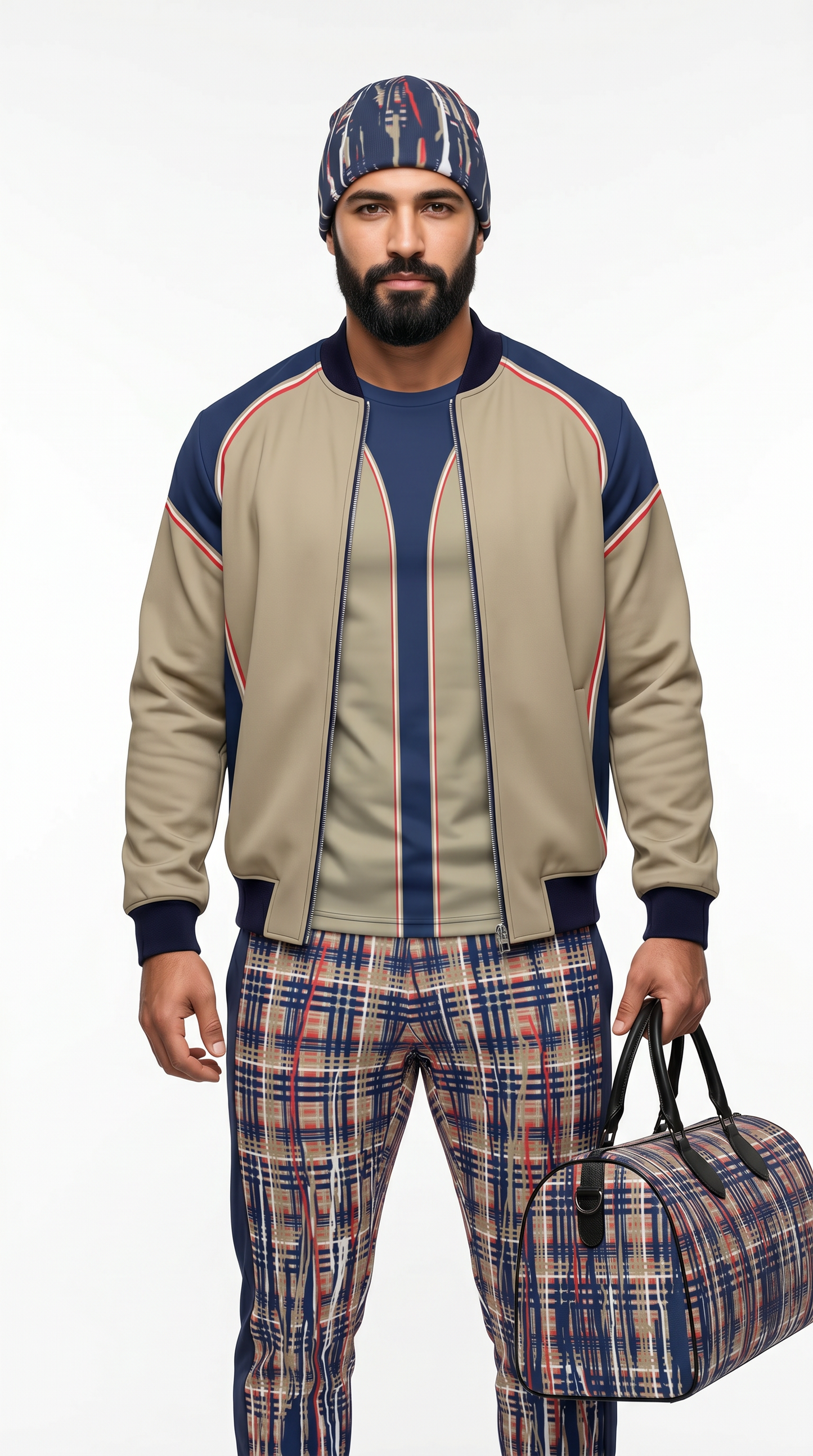 Bomber Jacket  in Contours Blue Beige