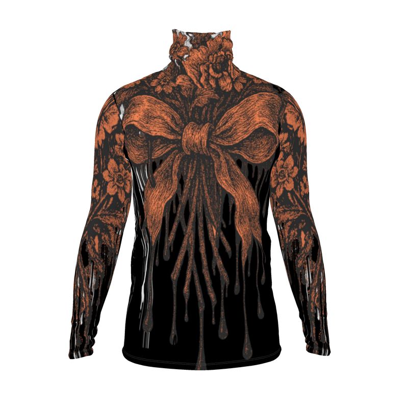 Slim Fit Roll Neck Top in Dripping Flowers Gray Coral