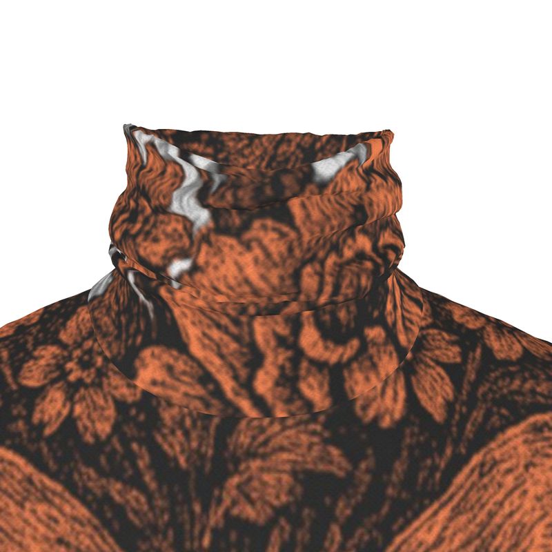 Slim Fit Roll Neck Top in Dripping Flowers Gray Coral