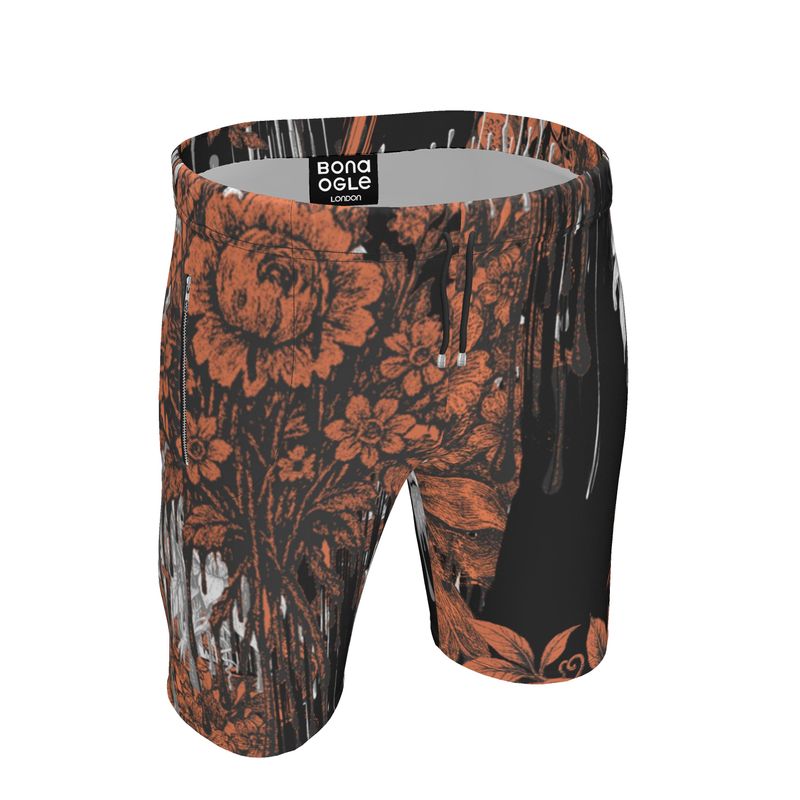 Sweat Shorts  in Dripping Flowers Gray Coral