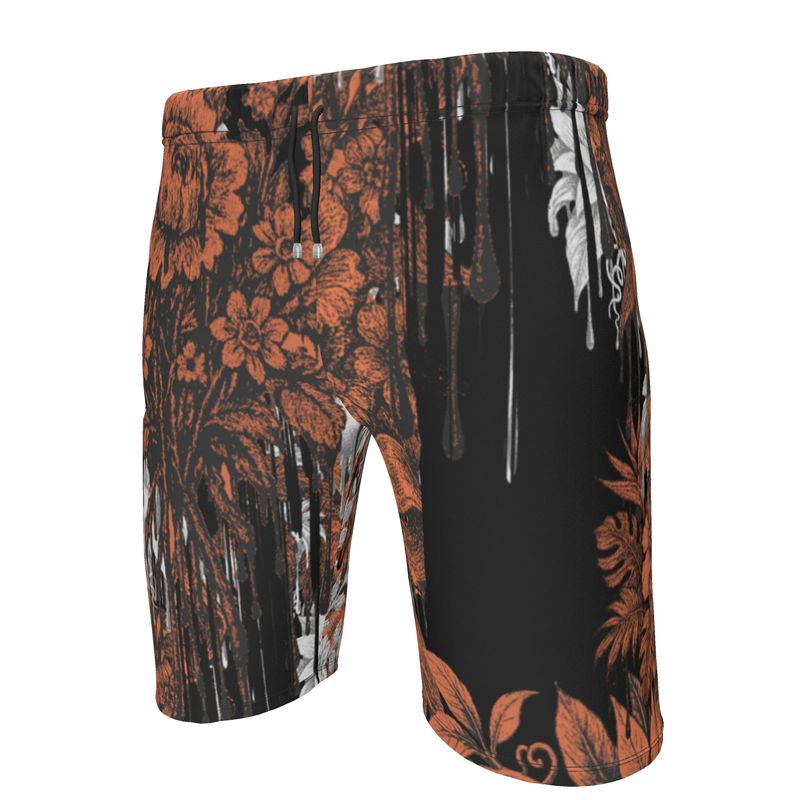 Sweat Shorts  in Dripping Flowers Gray Coral
