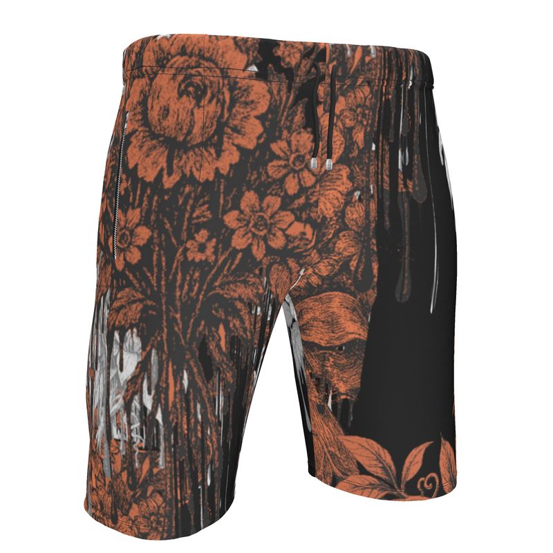 Sweat Shorts  in Dripping Flowers Gray Coral
