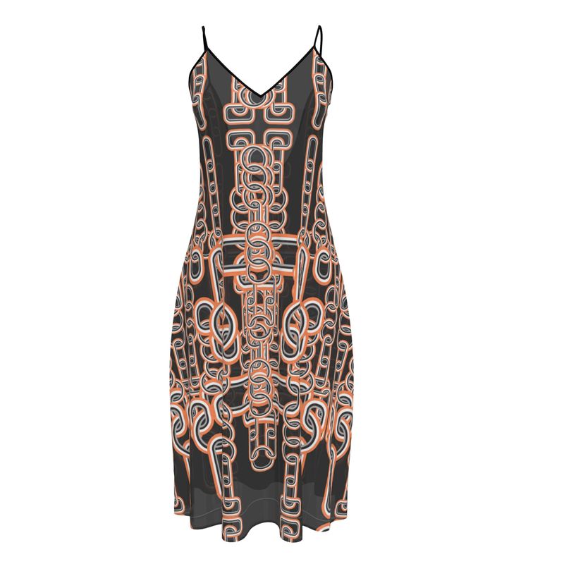 Sleeveless Midi Dress  in Heart Chain Gray Coral