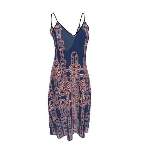 Sleeveless Midi Dress in Heart Chains Blue