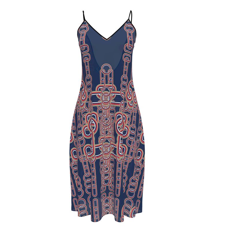 Sleeveless Midi Dress in Heart Chains Blue