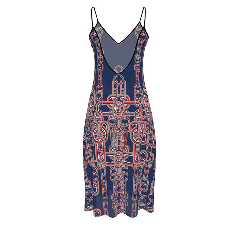 Sleeveless Midi Dress in Heart Chains Blue