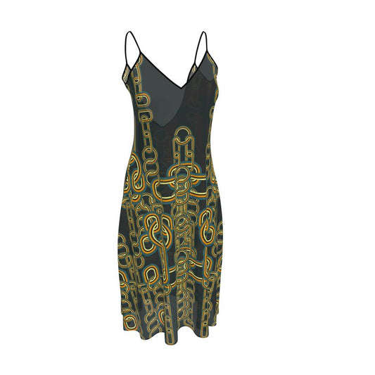 Sleeveless Midi Dress in heart chains orange
