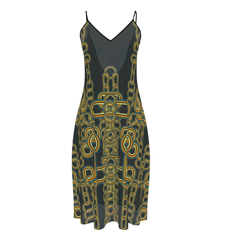 Sleeveless Midi Dress in heart chains orange