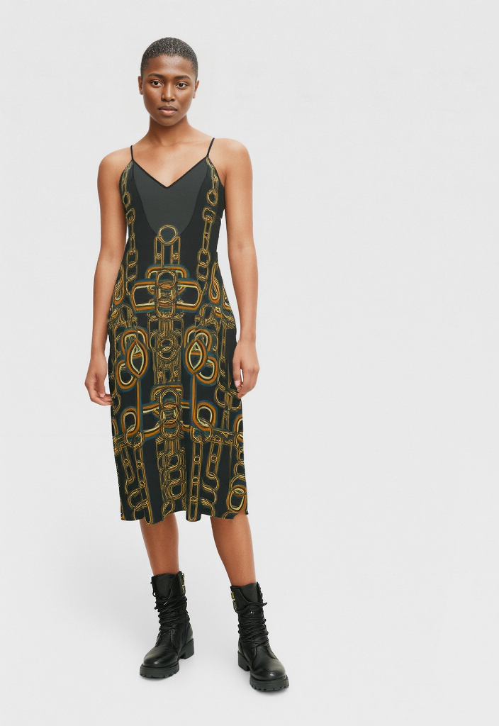 Sleeveless Midi Dress in heart chains orange