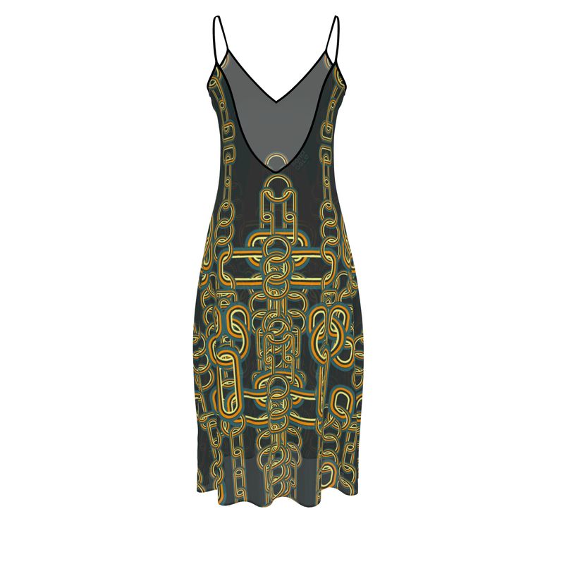 Sleeveless Midi Dress in heart chains orange