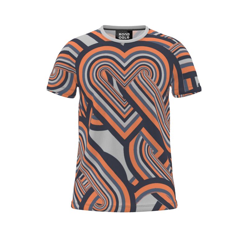 All Over Print T Shirt in Heart Chain Gray Coral