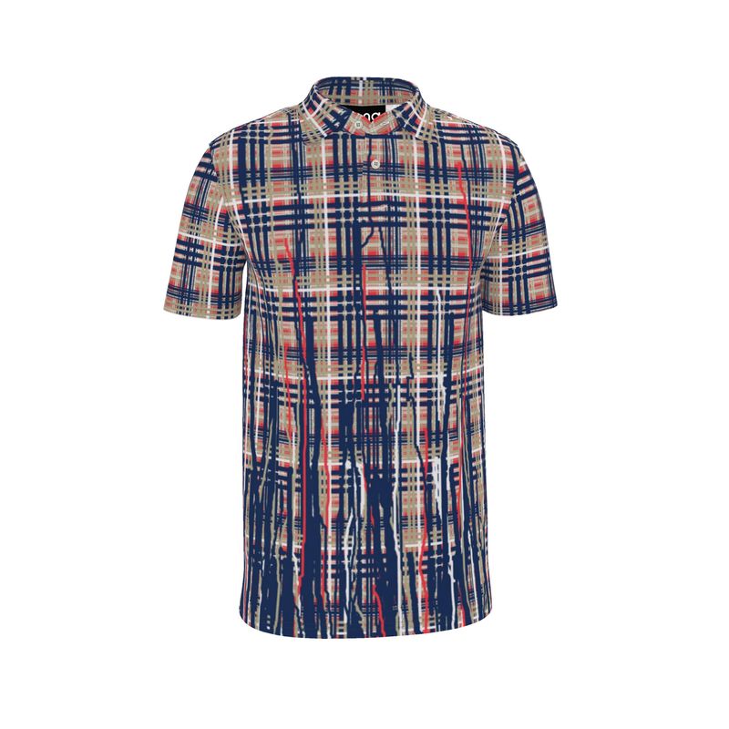 Three Piece Co-ord Set in Dripping Plaid Blue - Mens Polo Shirt in Dripping Plaid Blue
