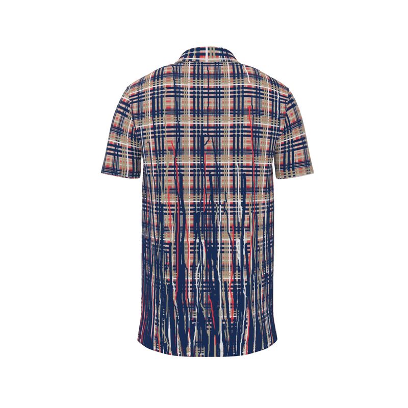 Three Piece Co-ord Set in Dripping Plaid Blue - Mens Polo Shirt in Dripping Plaid Blue