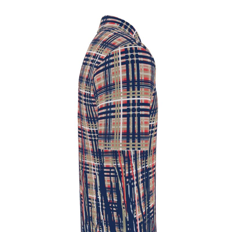 Polo Co-ord Set in Dripping Plaid Blue - Mens Polo Shirt in Dripping Plaid Blue