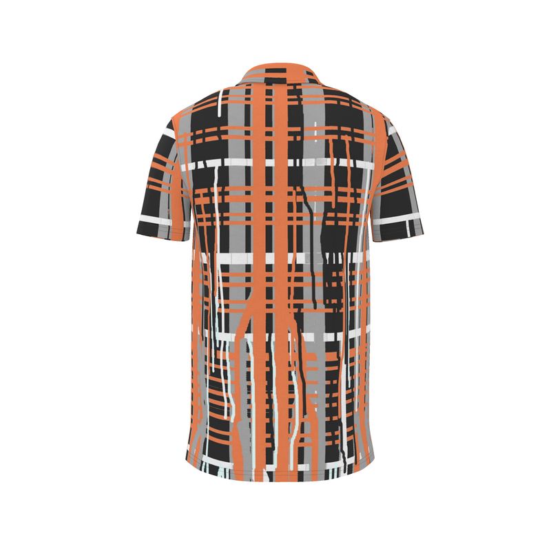 Three Piece Co-ord Set in Dripping Plaid Gray Coral - Polo Shirt in Dripping Plaid Gray Coral