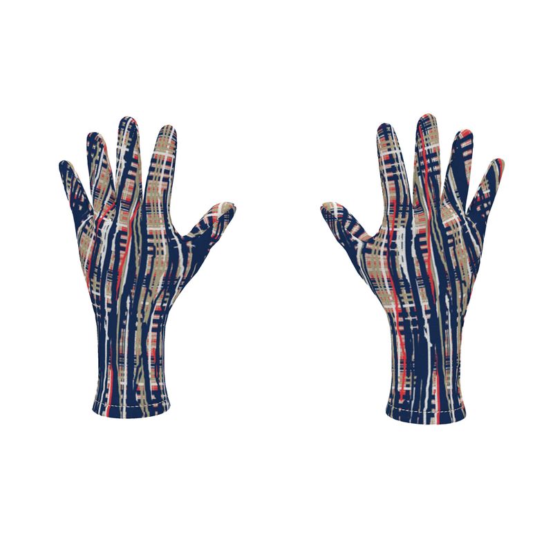 Fleece Gloves in Dripping Plaid  Blue