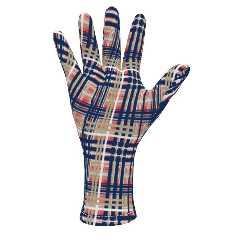 Fleece Gloves in Dripping Plaid  Blue