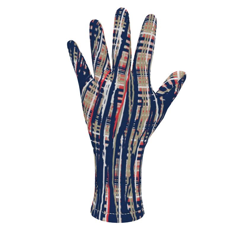 Fleece Gloves in Dripping Plaid  Blue