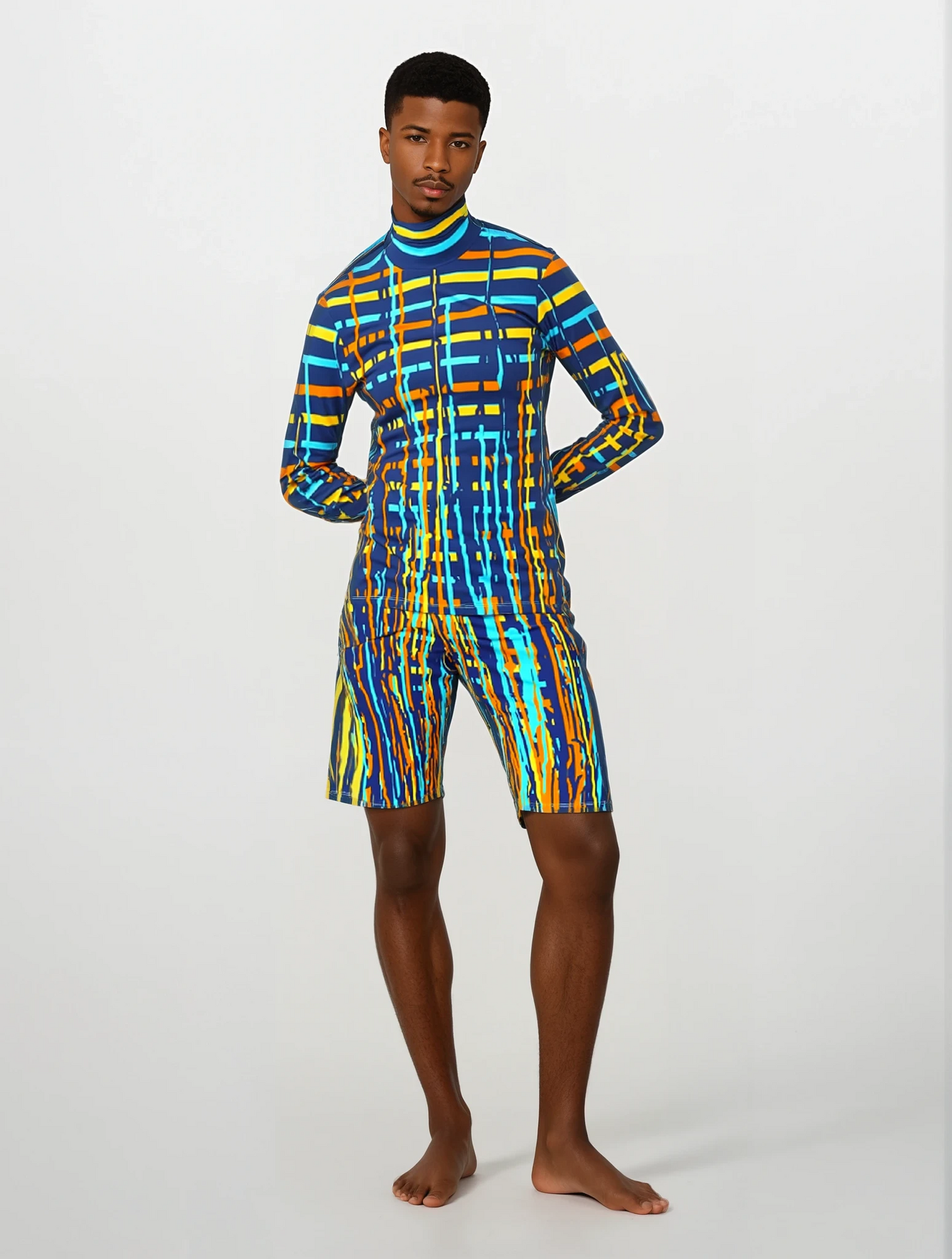 Roll Neck Co-ord Set in Dripping Stripes Vivid - Sweat Shorts in Dripping Stripes Vivid