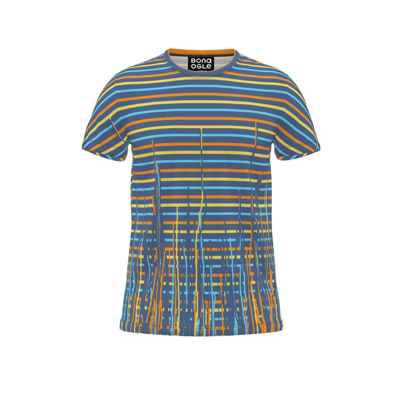 All Over Print T Shirt in Dripping Stripes Vivis