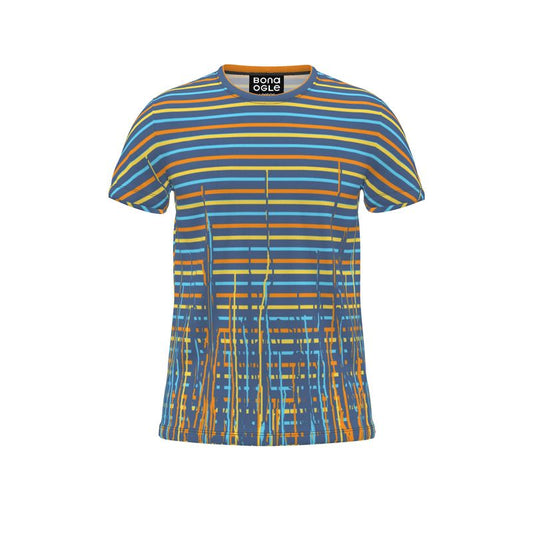All Over Print T Shirt in Dripping Stripes Vivis