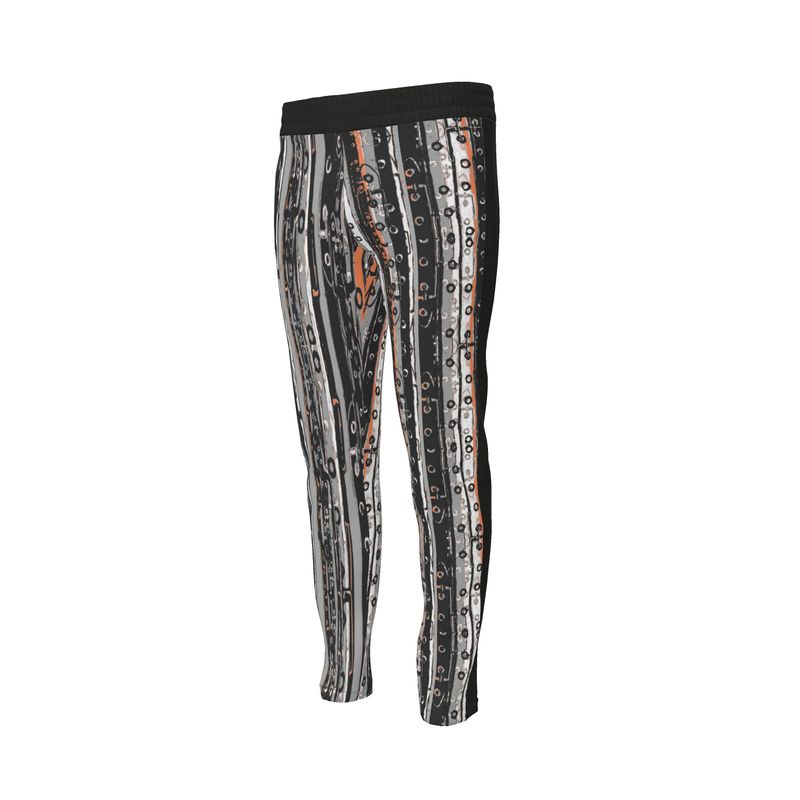  Tracksuit trousers with a geometric pattern featuring gray and coral colors, including stripes and eyelets.