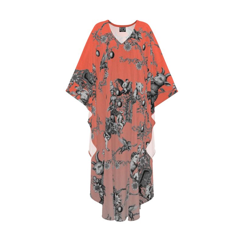 Kaftan in Toile de Bosch Gray & Coral