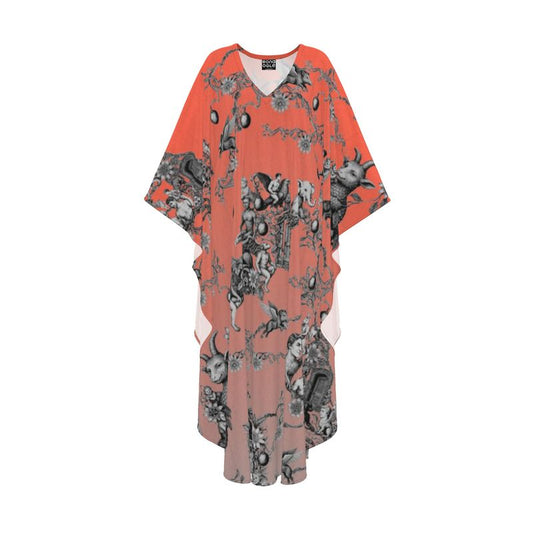 Kaftan in Toile de Bosch Gray & Coral