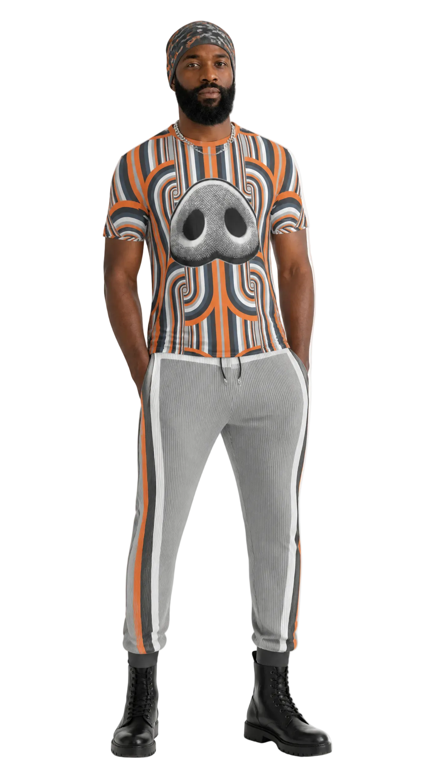 All Over Print T Shirt in Chunky Snout Grey Coral