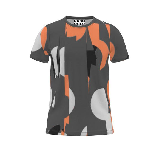 All Over Print T Shirt in Exploding Polka Dots Gray Coral