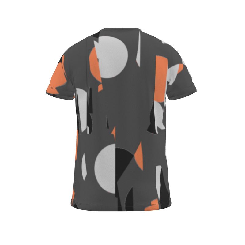All Over Print T Shirt in Exploding Polka Dots Gray Coral
