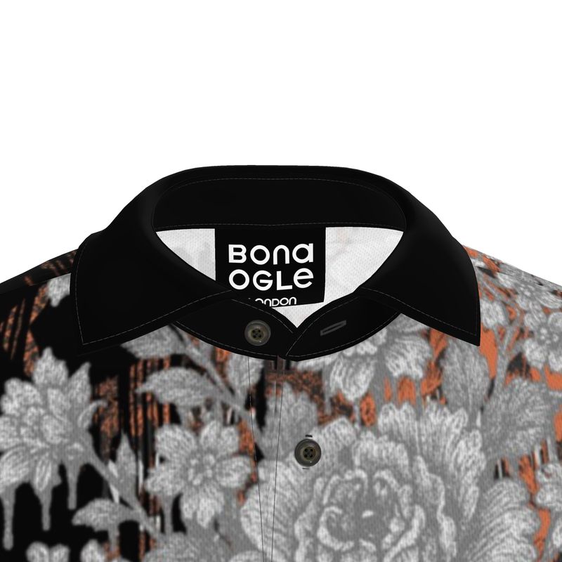 Polo Shirt in Dripping Flowers Gray Coral