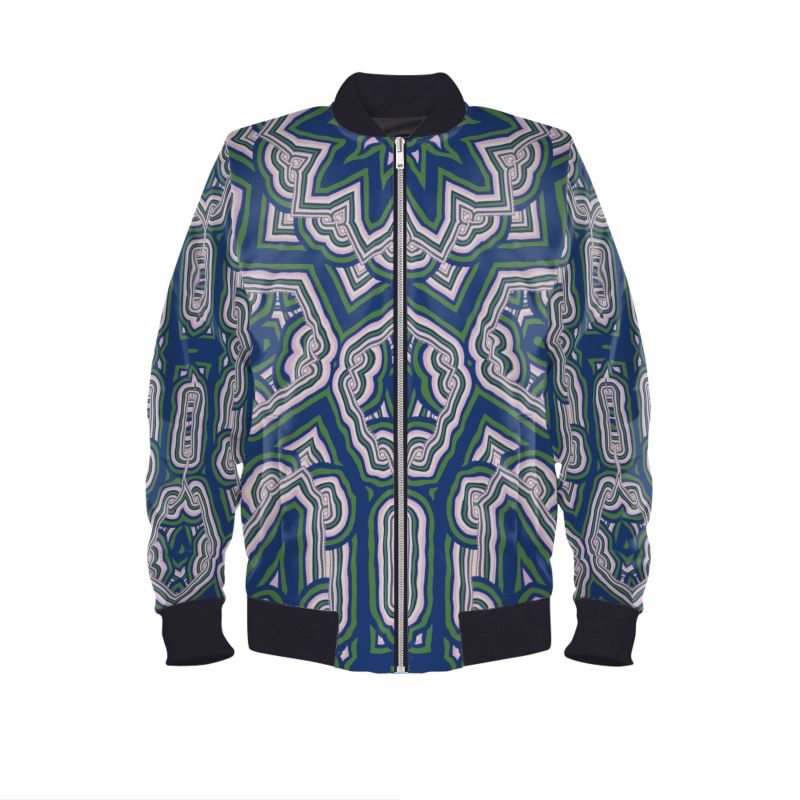 Bomber Jacket in Geo Chains  Blue