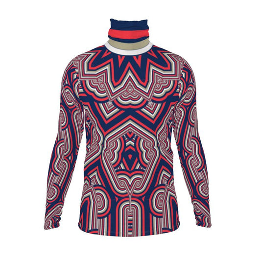 Slim Fit Roll Neck Top in Geo Chain Blue