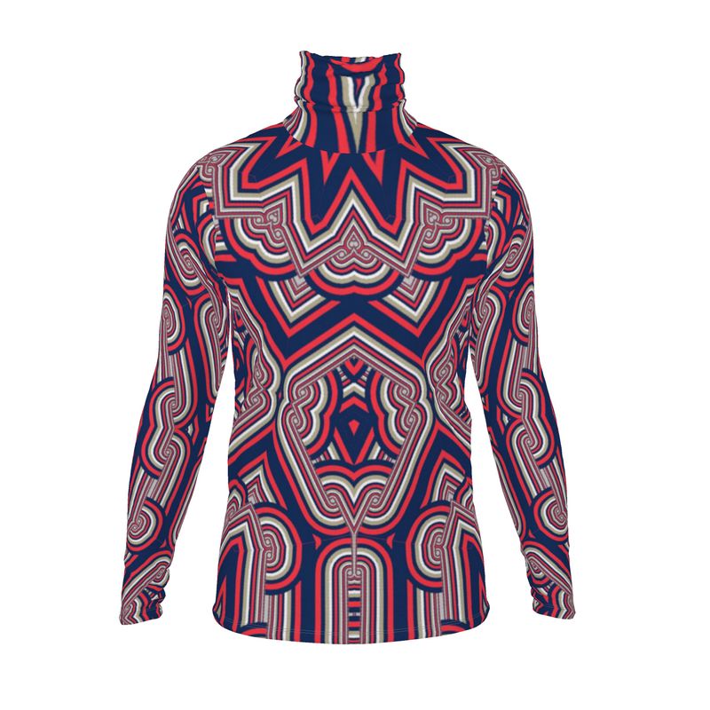 Roll Neck Co-ord Set in Geo Chains Blue - Slim Fit Roll Neck Top in Geo Chains Blue