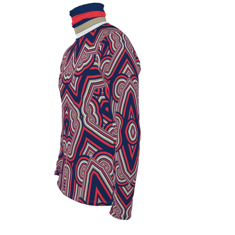 Slim Fit Roll Neck Top in Geo Chain Blue