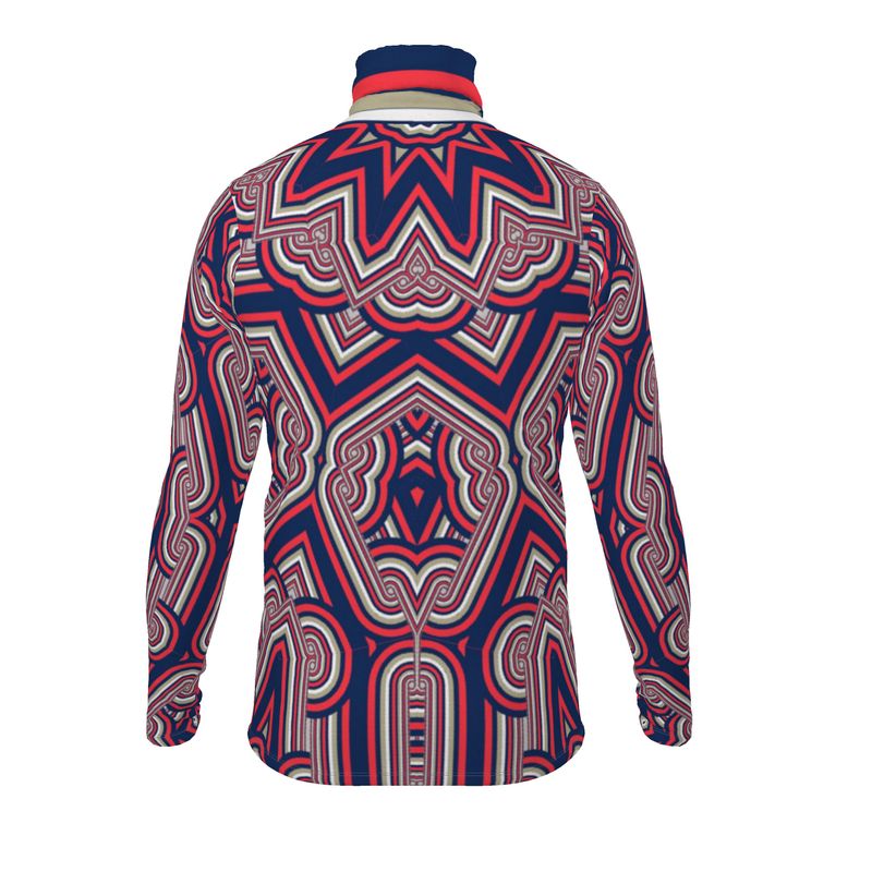 Slim Fit Roll Neck Top in Geo Chain Blue