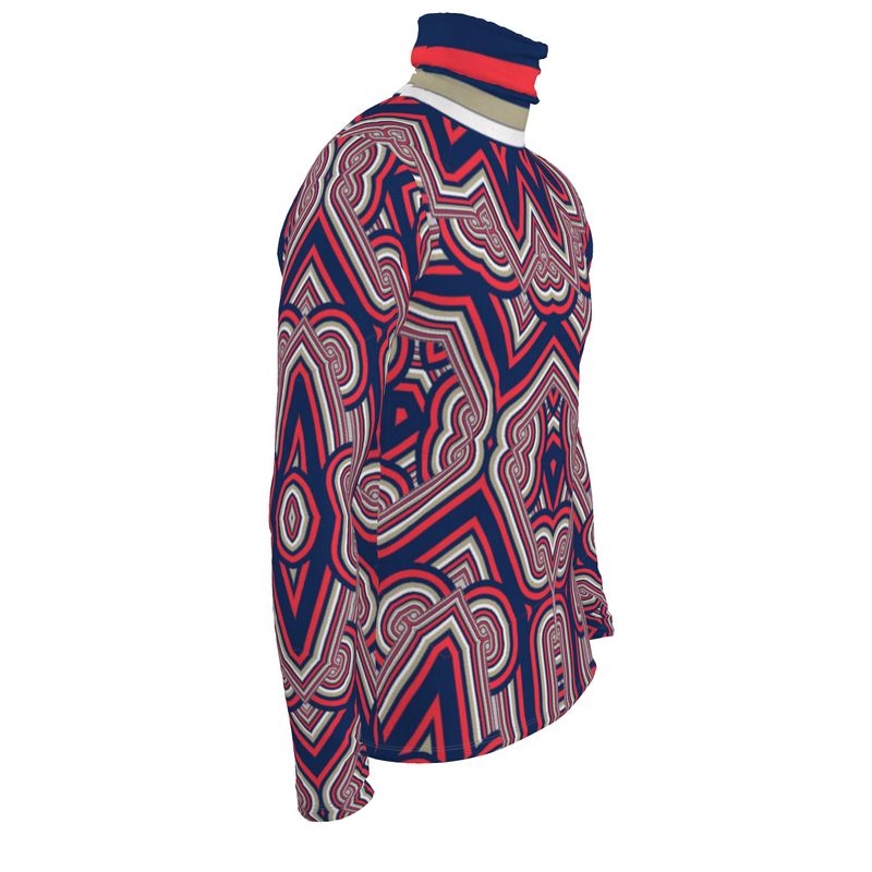 Slim Fit Roll Neck Top in Geo Chain Blue