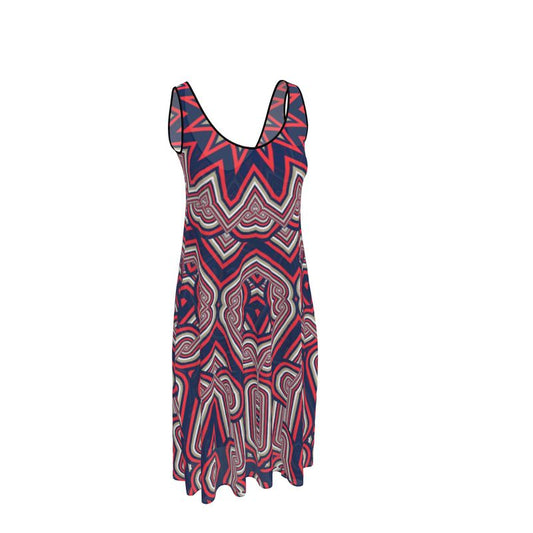 Sleeveless Midi Dress in Geo Chains Blue
