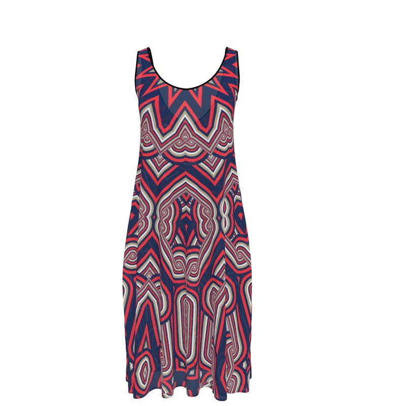 Sleeveless Midi Dress in Geo Chains Blue