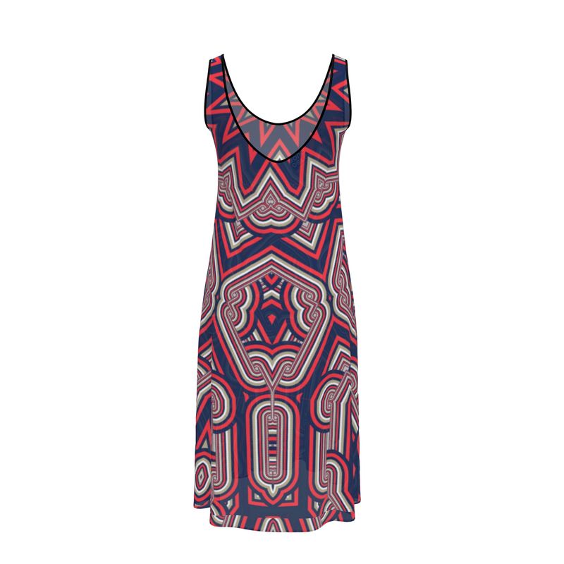 Sleeveless Midi Dress in Geo Chains Blue