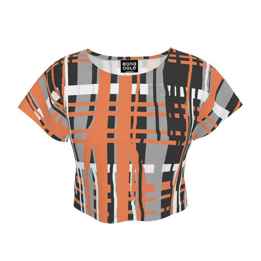 Crop Top in Dripping Plaid Gray Coral