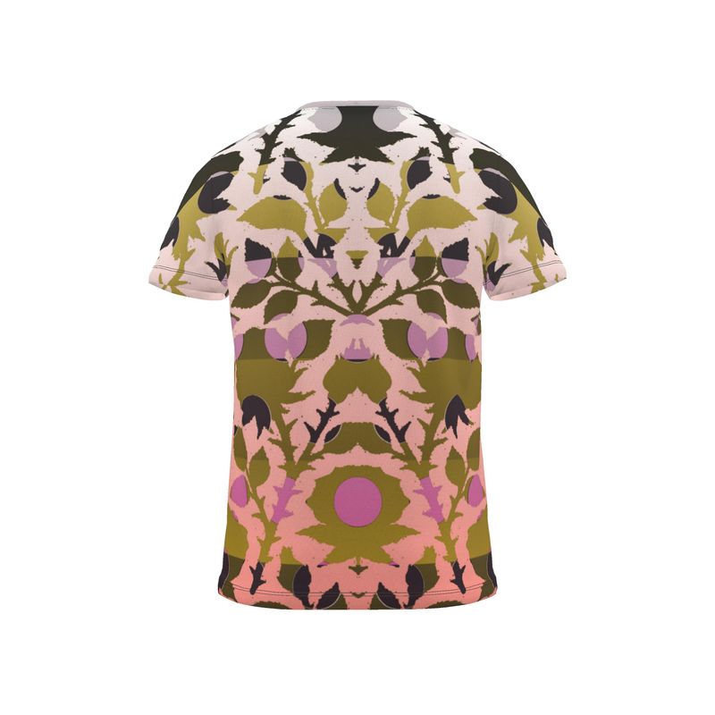 All Over Print T Shirt in Spots Stripes Roses Golden Sunset