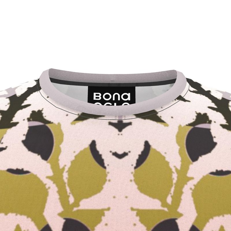 All Over Print T Shirt in Spots Stripes Roses Golden Sunset