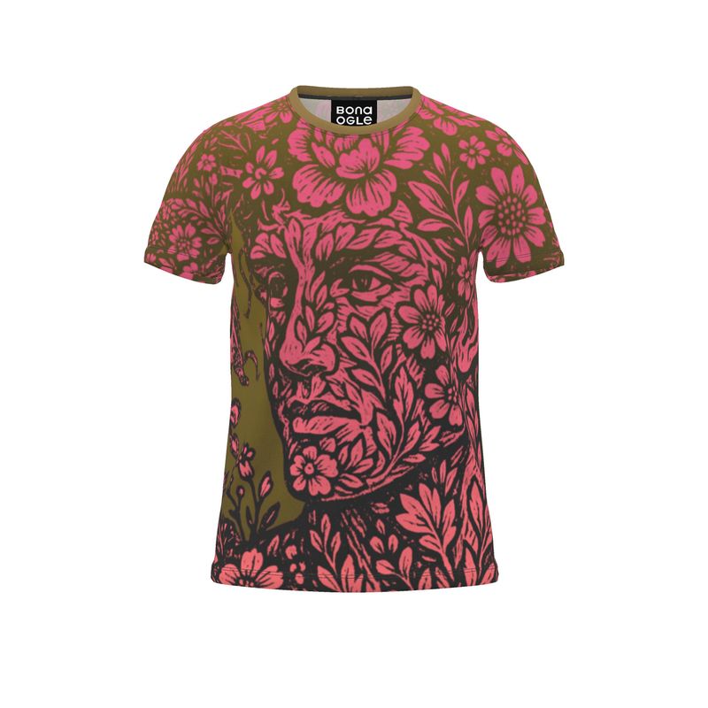 All Over Print T Shirt in Floral Face golden sunset