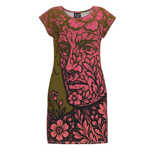 Tunic T-shirt Dress in Floral Face Golden Sunset