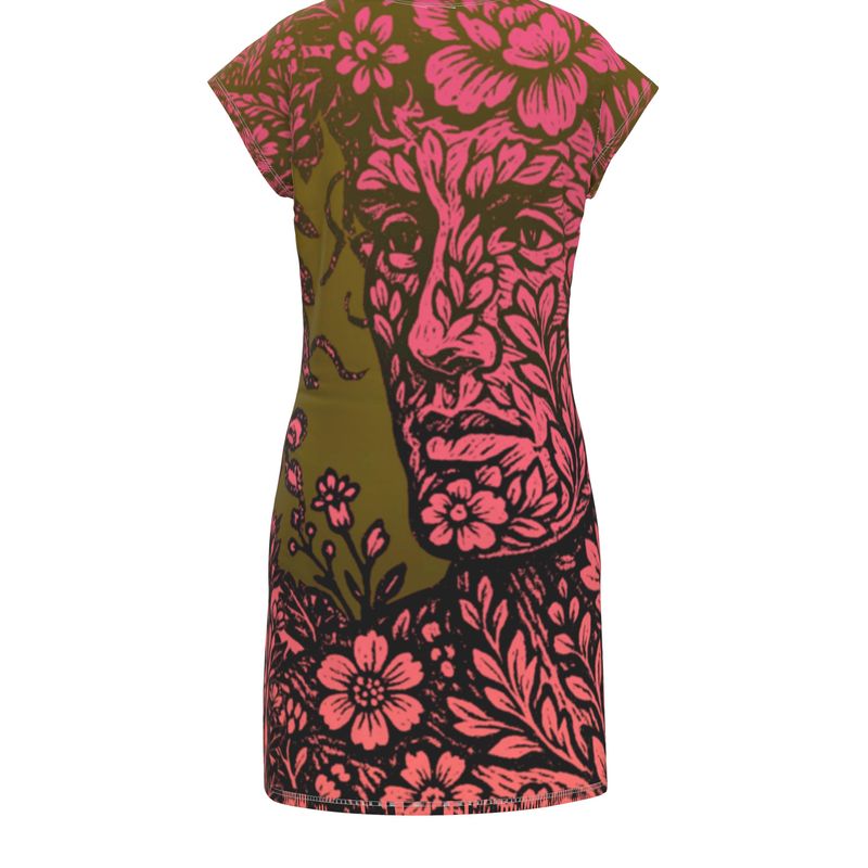 Tunic T-shirt Dress in Floral Face Golden Sunset